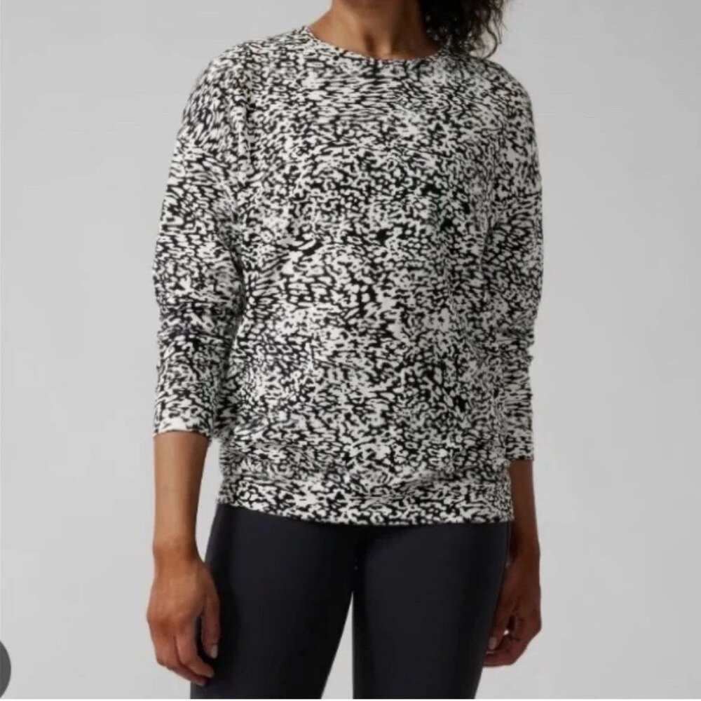ATHLETA Balance Ocelot Black White Jersey Top XL TG